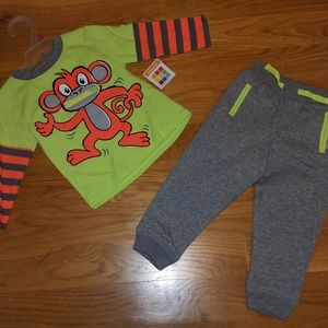 L/S Healthtex Neon Green & Orange Monkey 2T, 5T